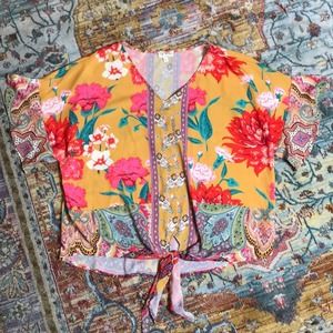 UMGEE Floral Front Tie Tunic Size Large